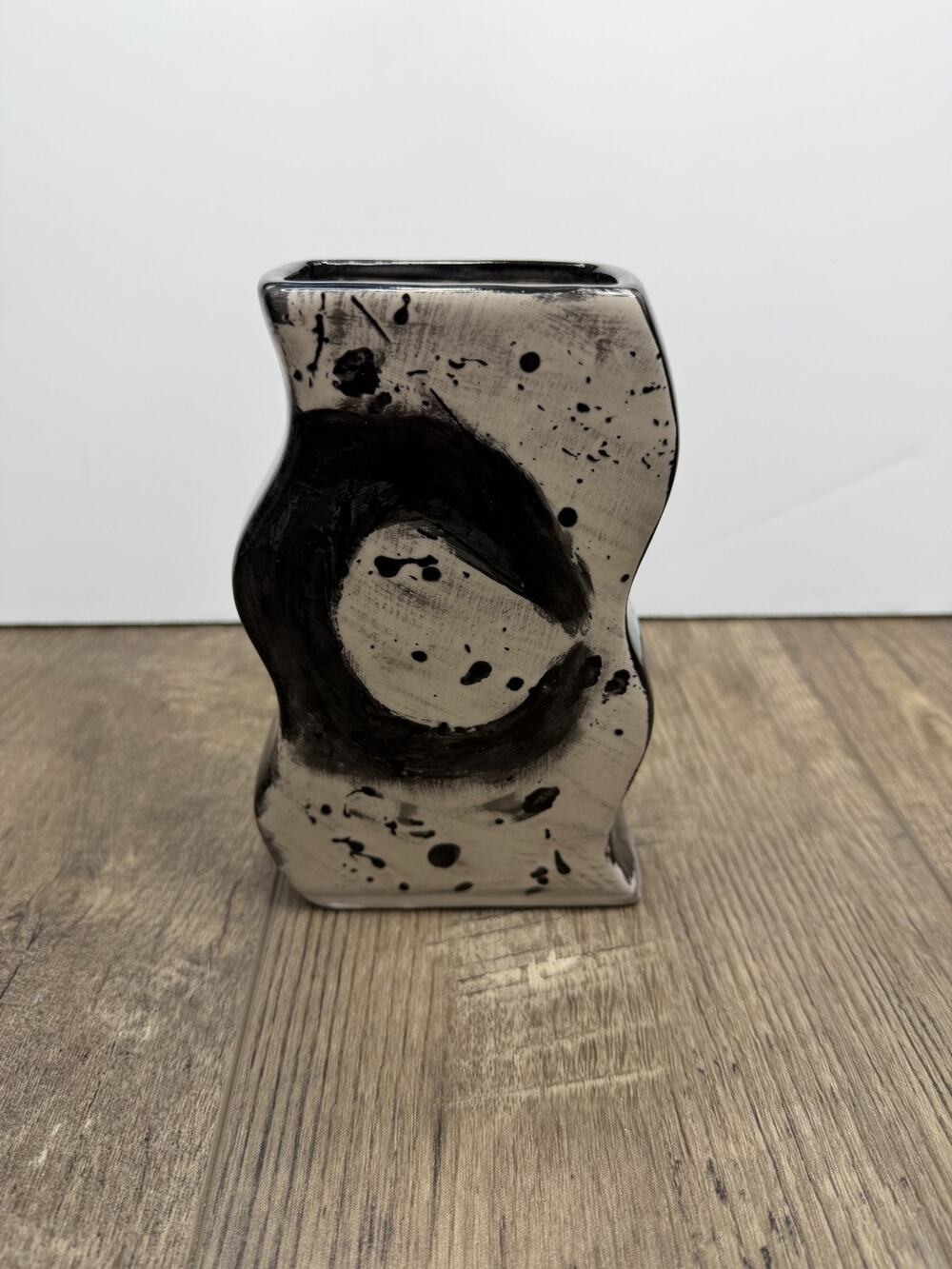 Dakota Pottery Art Vase Signed Vintage Mid Century Abstract Enso Splatter